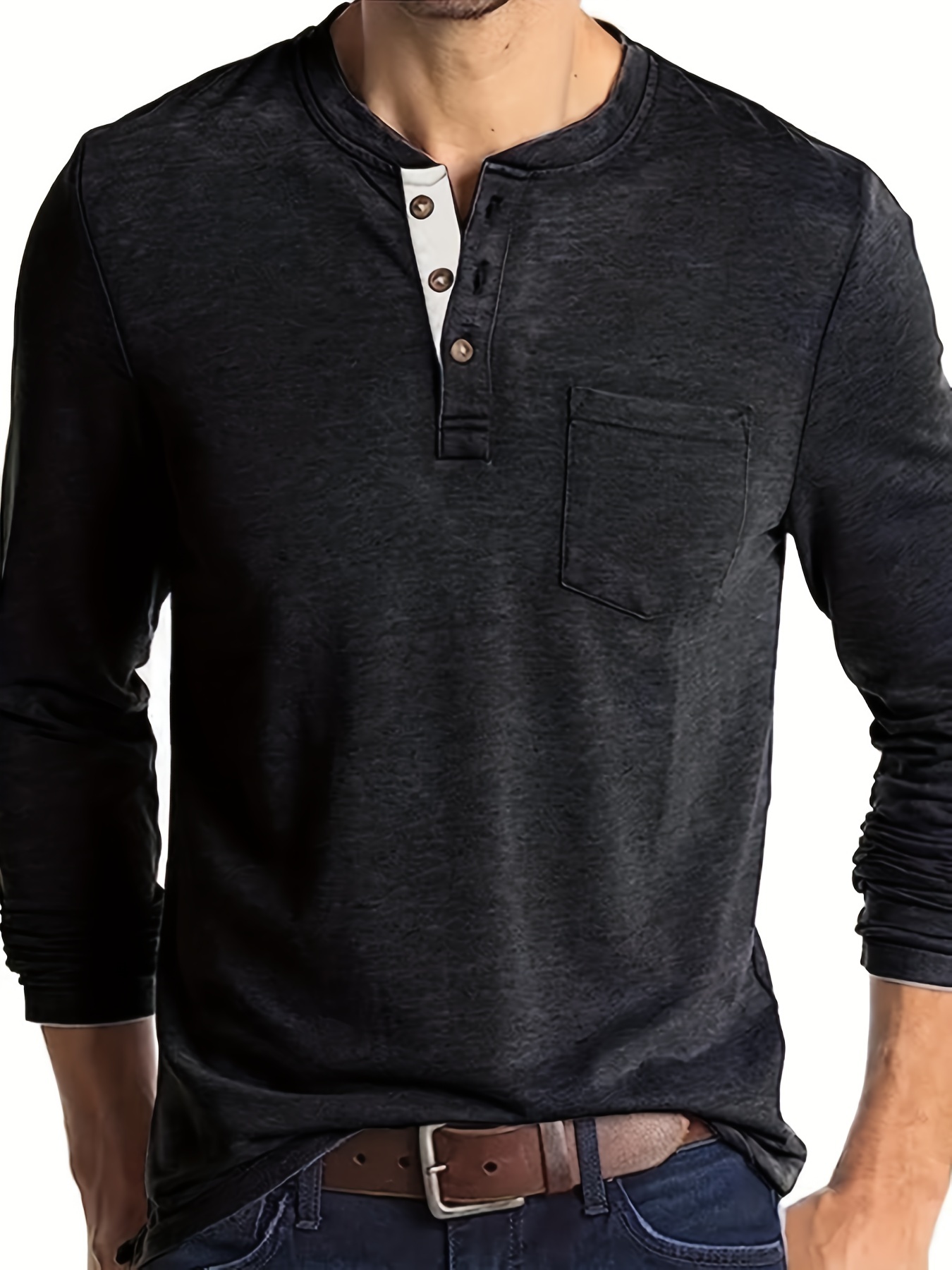 plus size mens classic solid henley shirt trendy oversized slim fit long sleeve henley shirt tops for big tall males mens clothing details 12