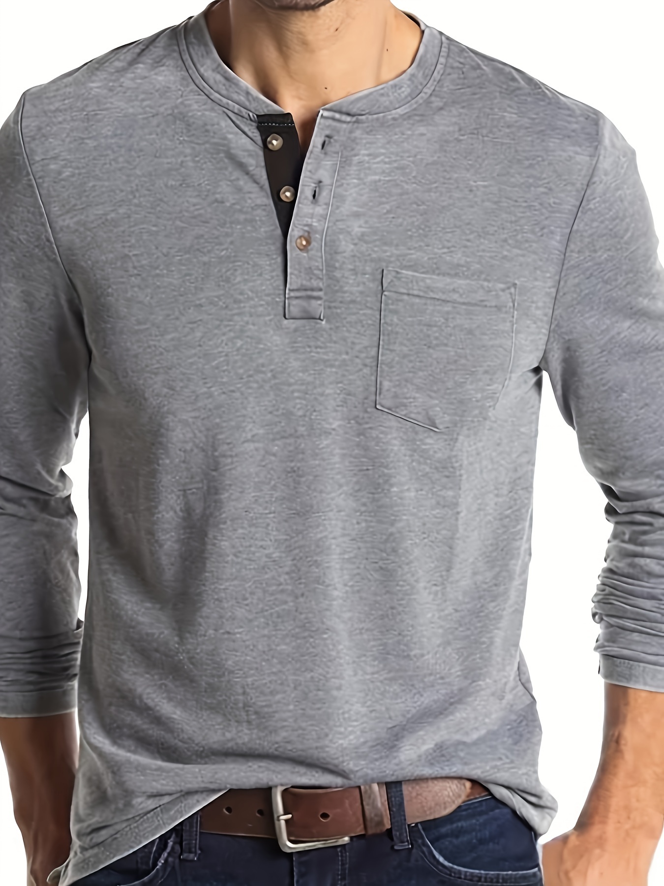 plus size mens classic solid henley shirt trendy oversized slim fit long sleeve henley shirt tops for big tall males mens clothing details 18