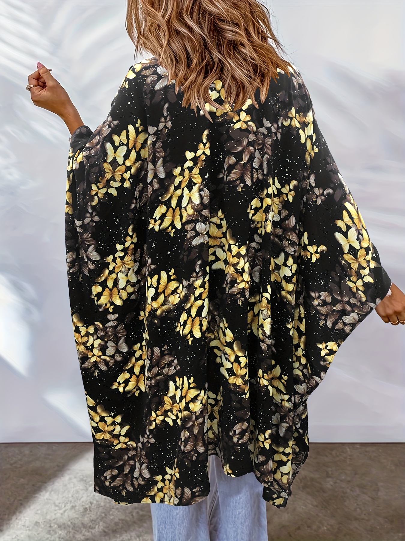 plus size boho kimono womens plus bat sleeve open front kimono details 7