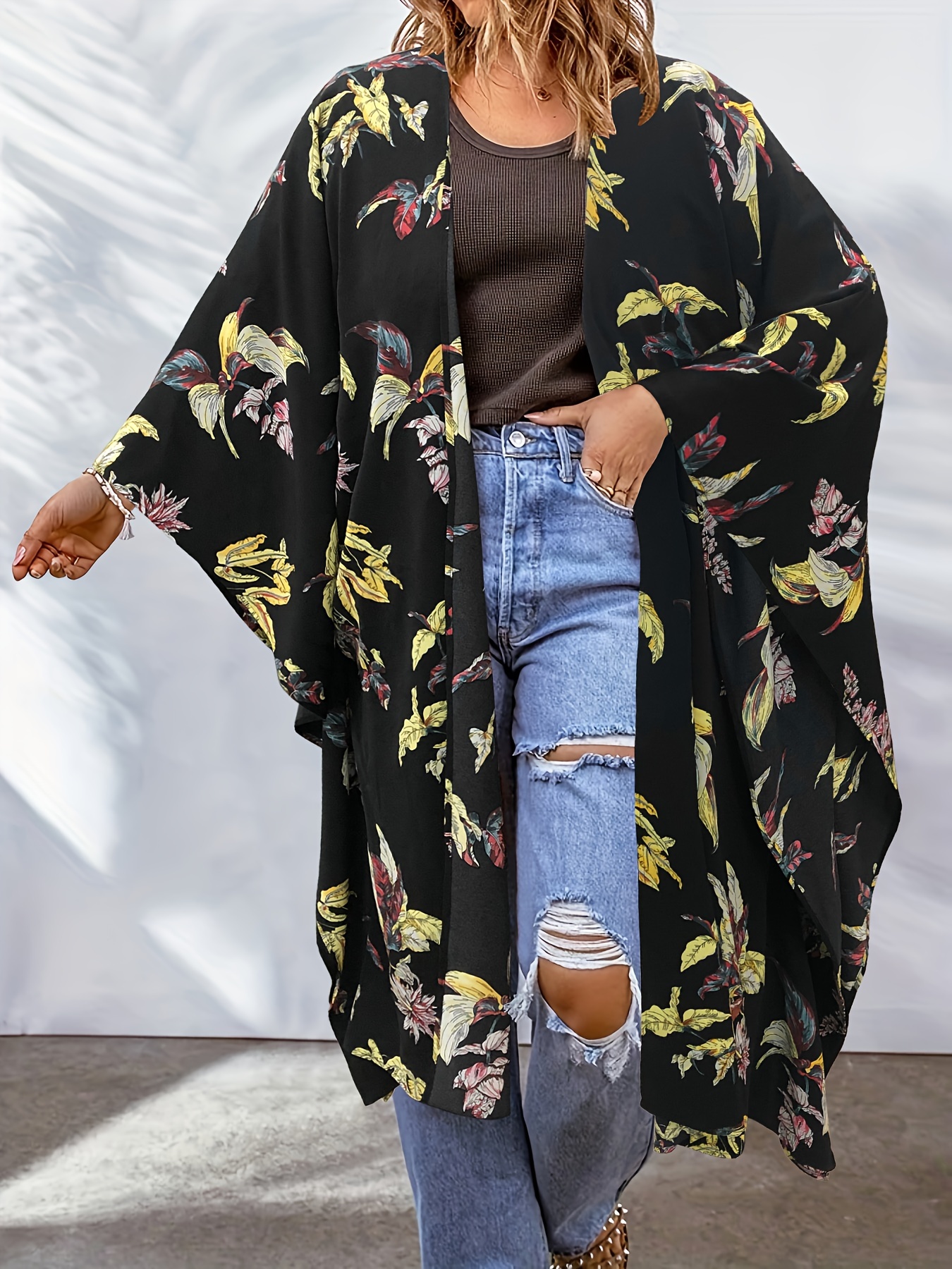 plus size boho kimono womens plus bat sleeve open front kimono details 9