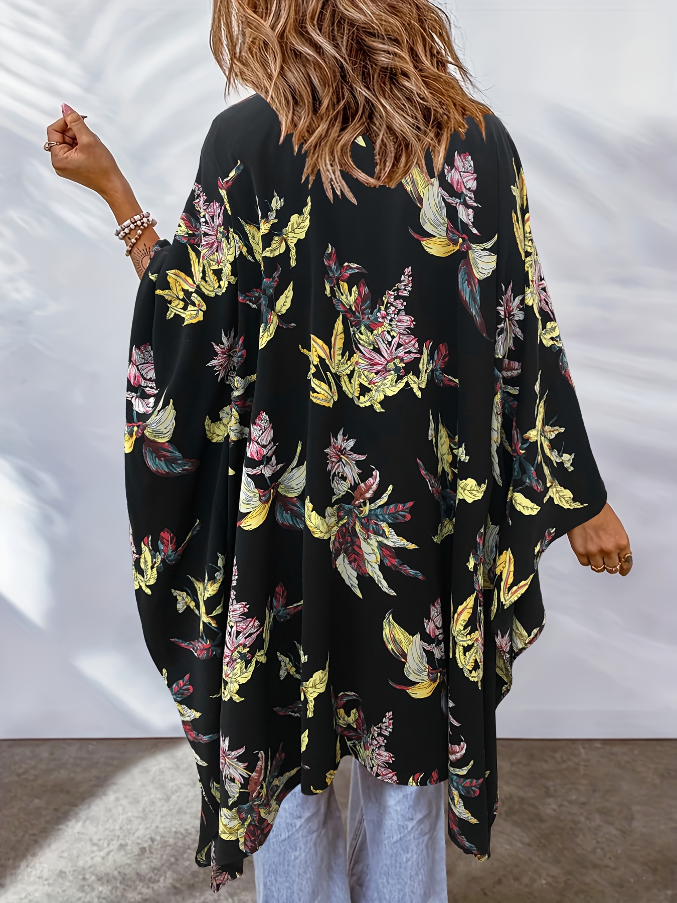 plus size boho kimono womens plus bat sleeve open front kimono details 10