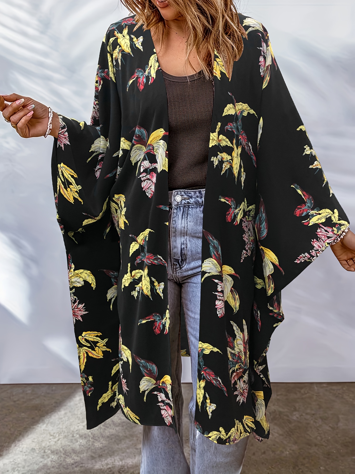 plus size boho kimono womens plus bat sleeve open front kimono details 11