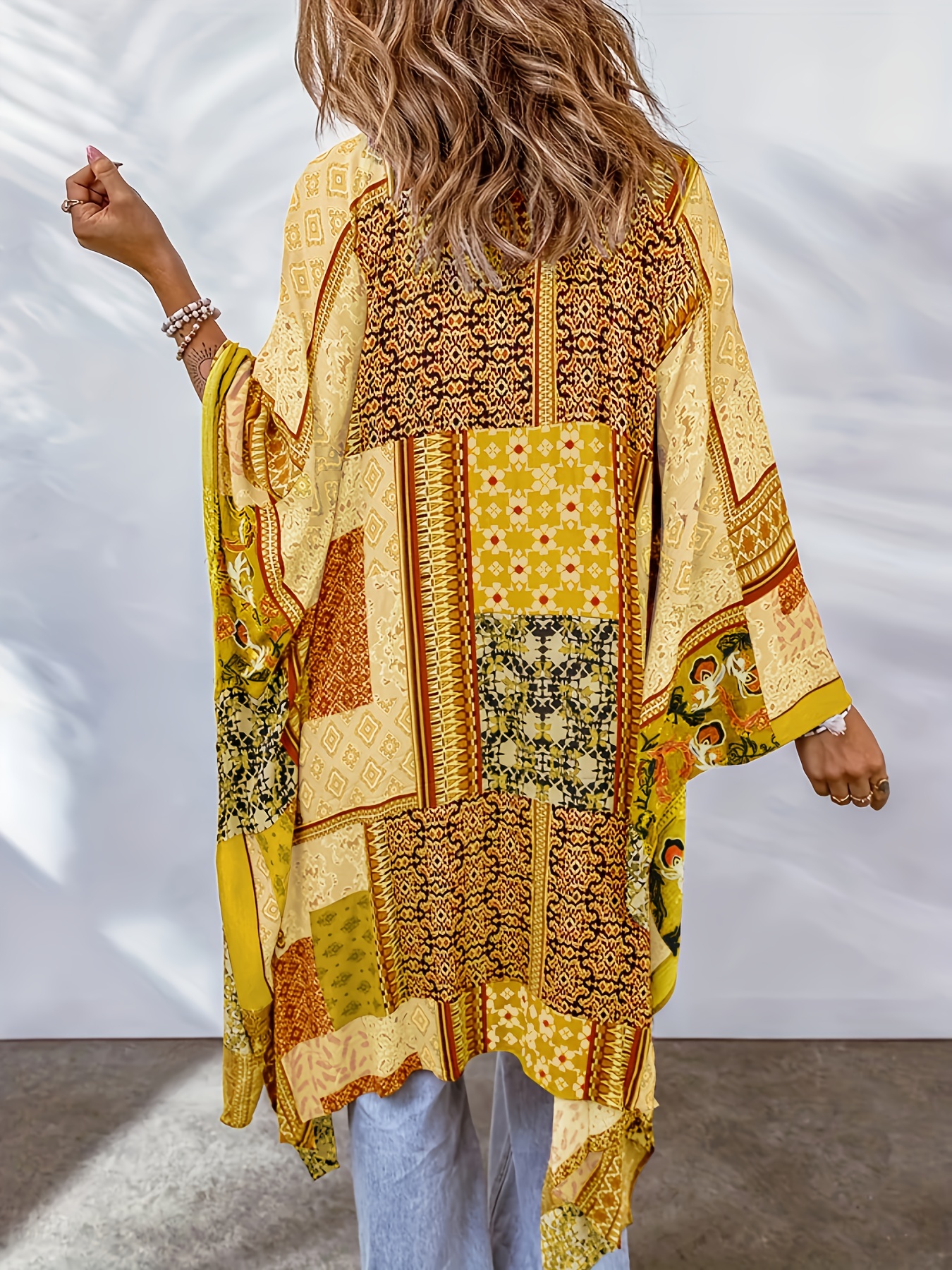 plus size boho kimono womens plus bat sleeve open front kimono details 13