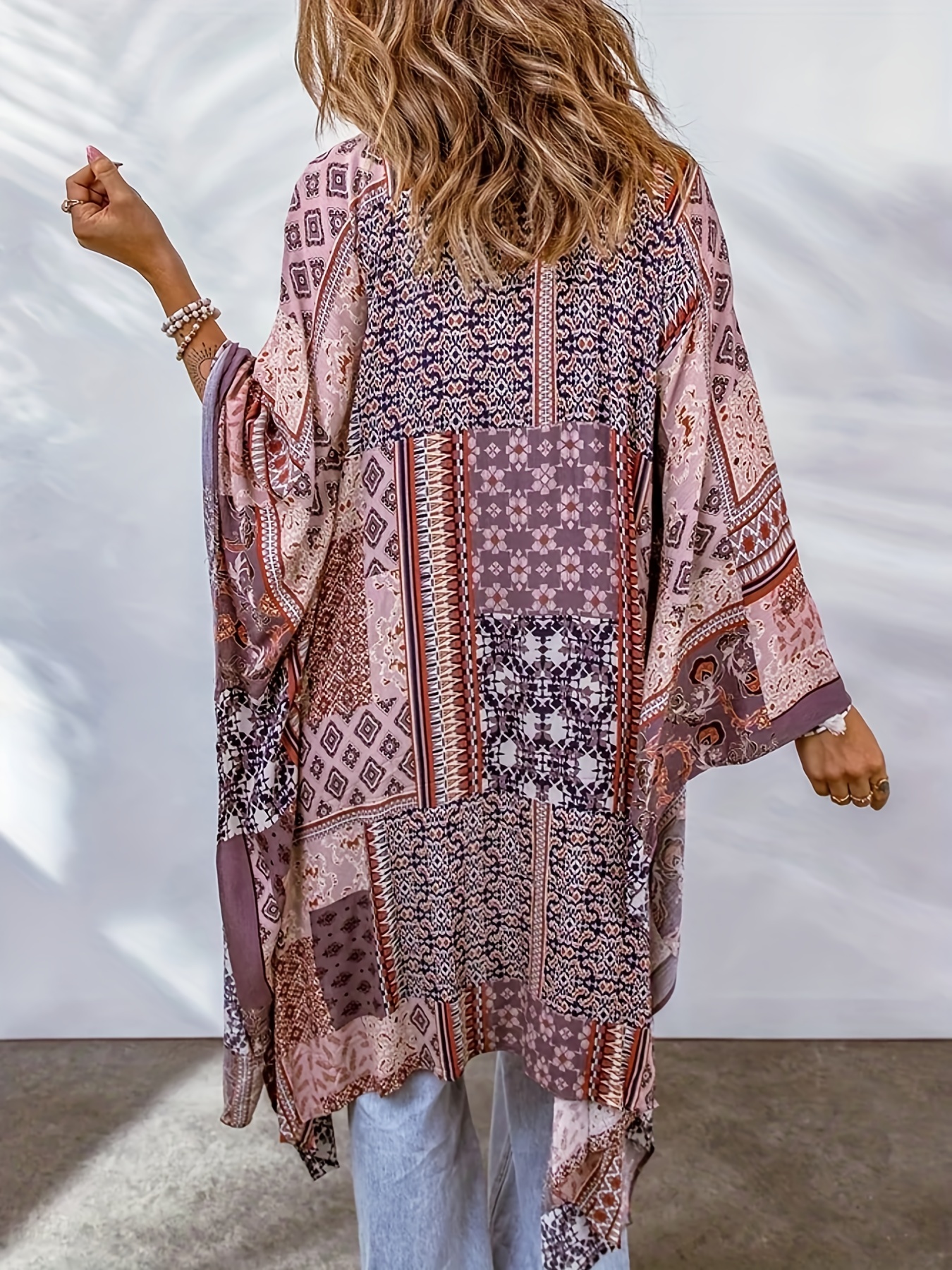 plus size boho kimono womens plus bat sleeve open front kimono details 38