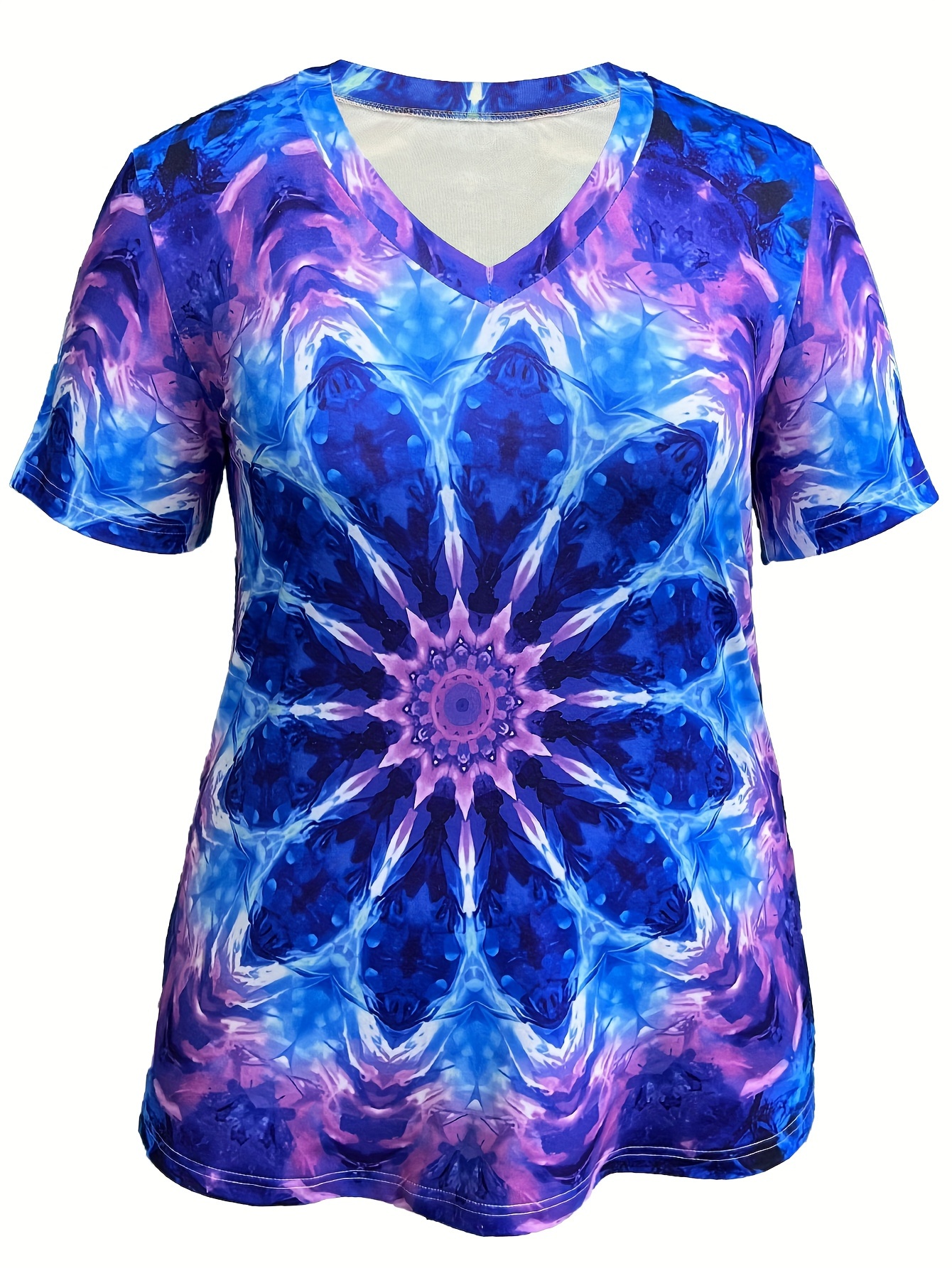 plus size tie dye floral print t shirt casual short sleeve v neck top for spring summer womens plus size clothing details 5