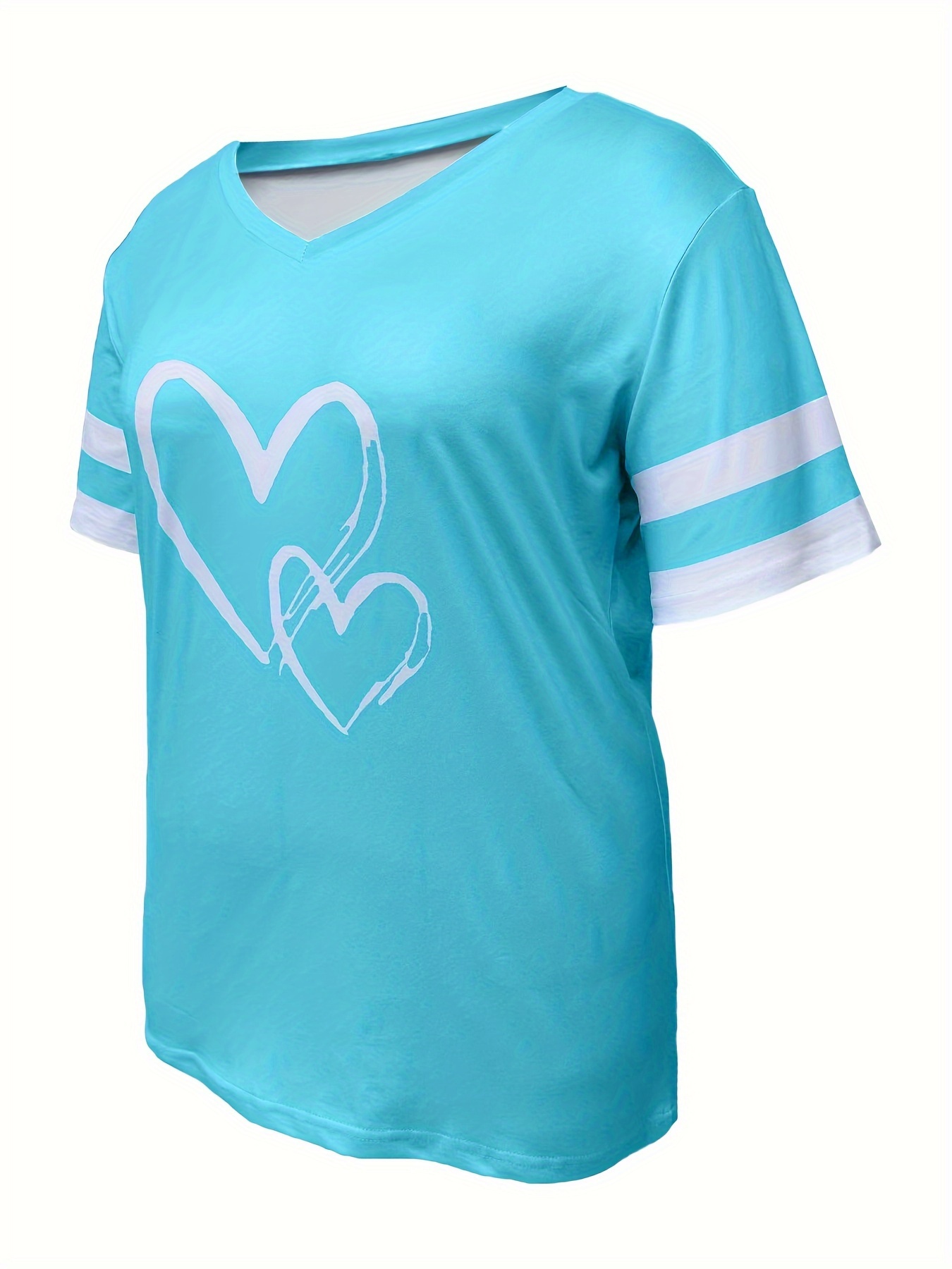 plus size heart print t shirt casual short sleeve top for spring summer womens plus size clothing details 1