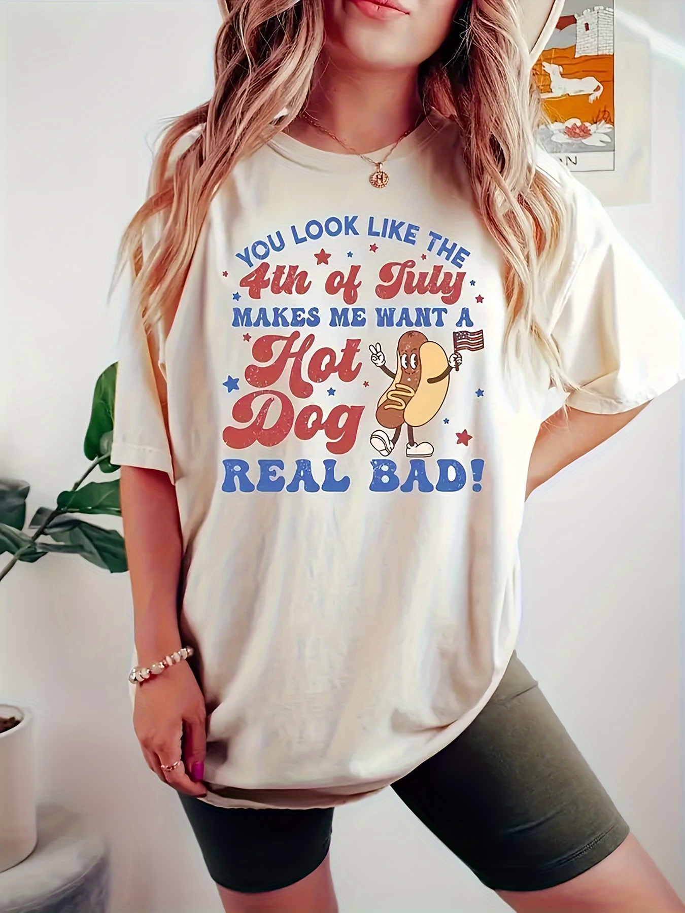 plus size hot dog print t shirt casual crew neck short sleeve t shirt womens plus size clothing details 16