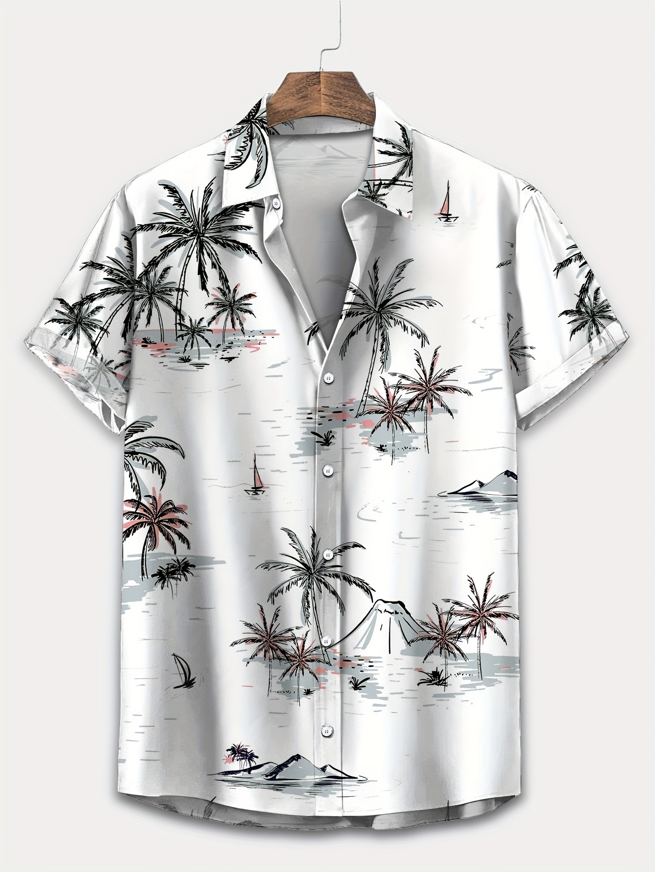 plus size mens coconut trees graphic print shirt hawaiian style short sleeve shirt details 0