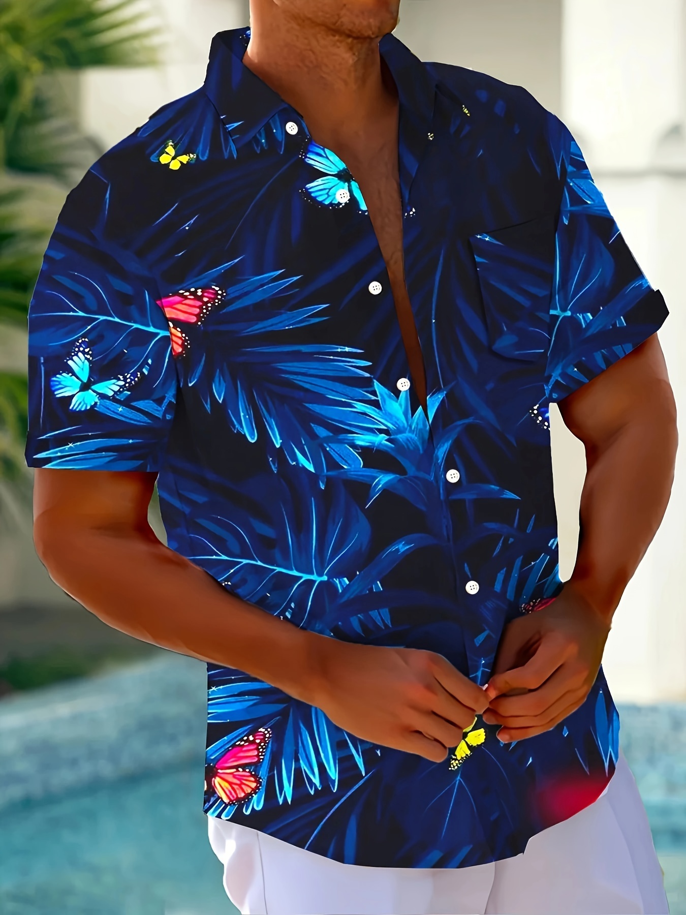 plus size mens coconut trees graphic print shirt for beach holiday details 1