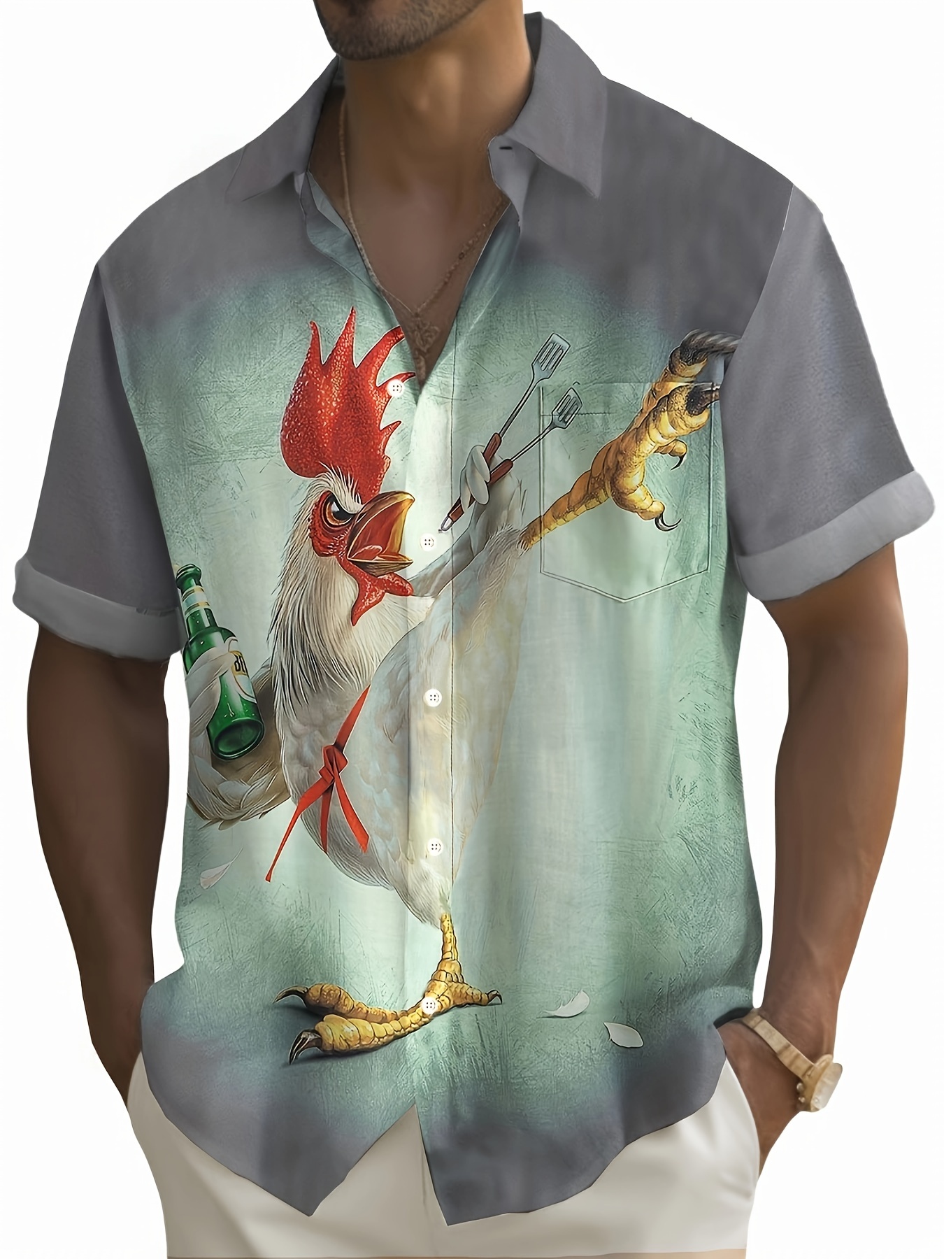 plus size mens hawaiian shirts for beach funny rooster printed short sleeve aloha shirts oversized casual loose tops for summer details 0