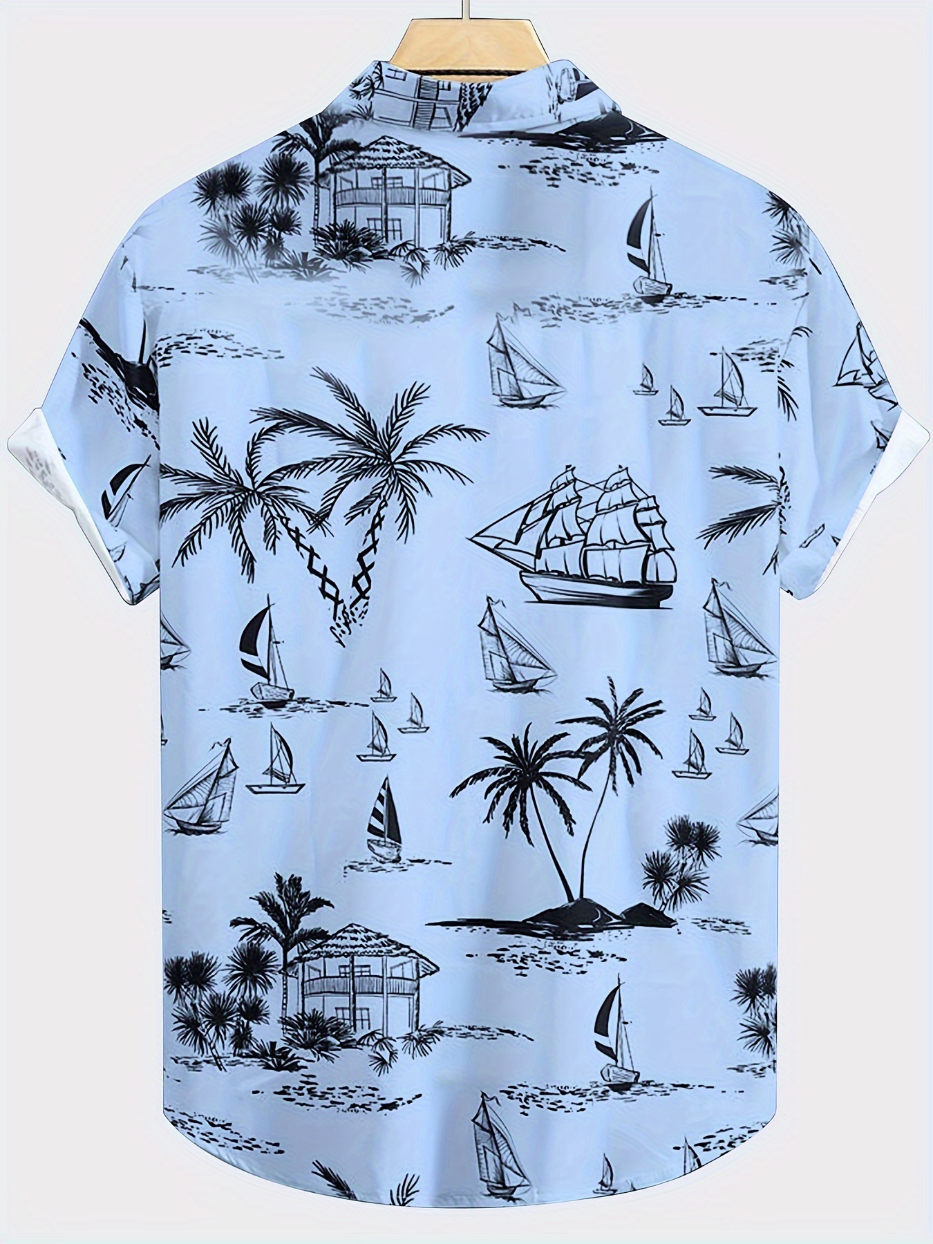 plus size mens boats print shirt casual lapel button up short sleeve shirt for outdoor activities details 11