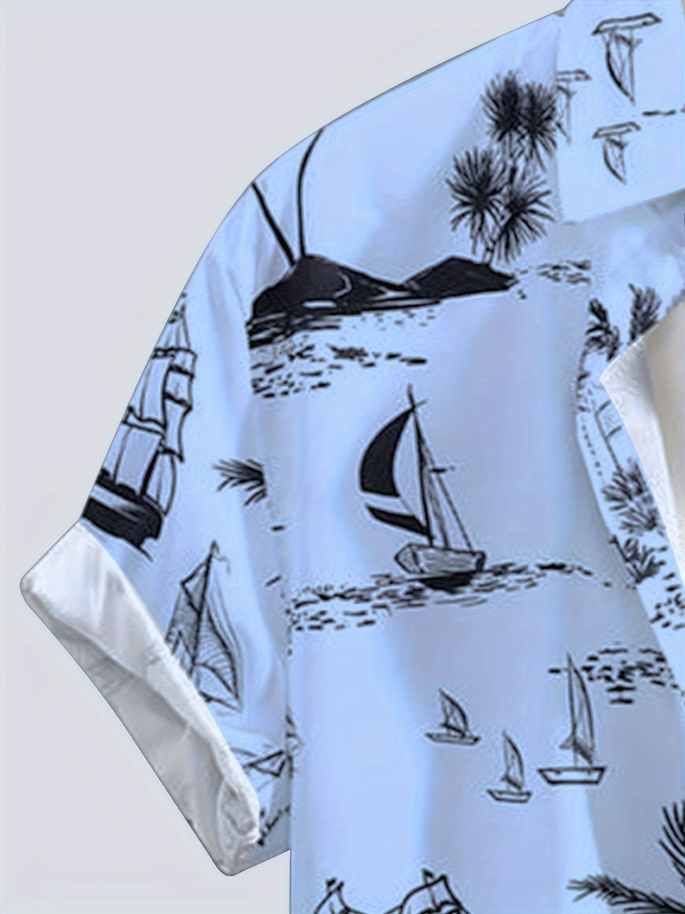 plus size mens boats print shirt casual lapel button up short sleeve shirt for outdoor activities details 12