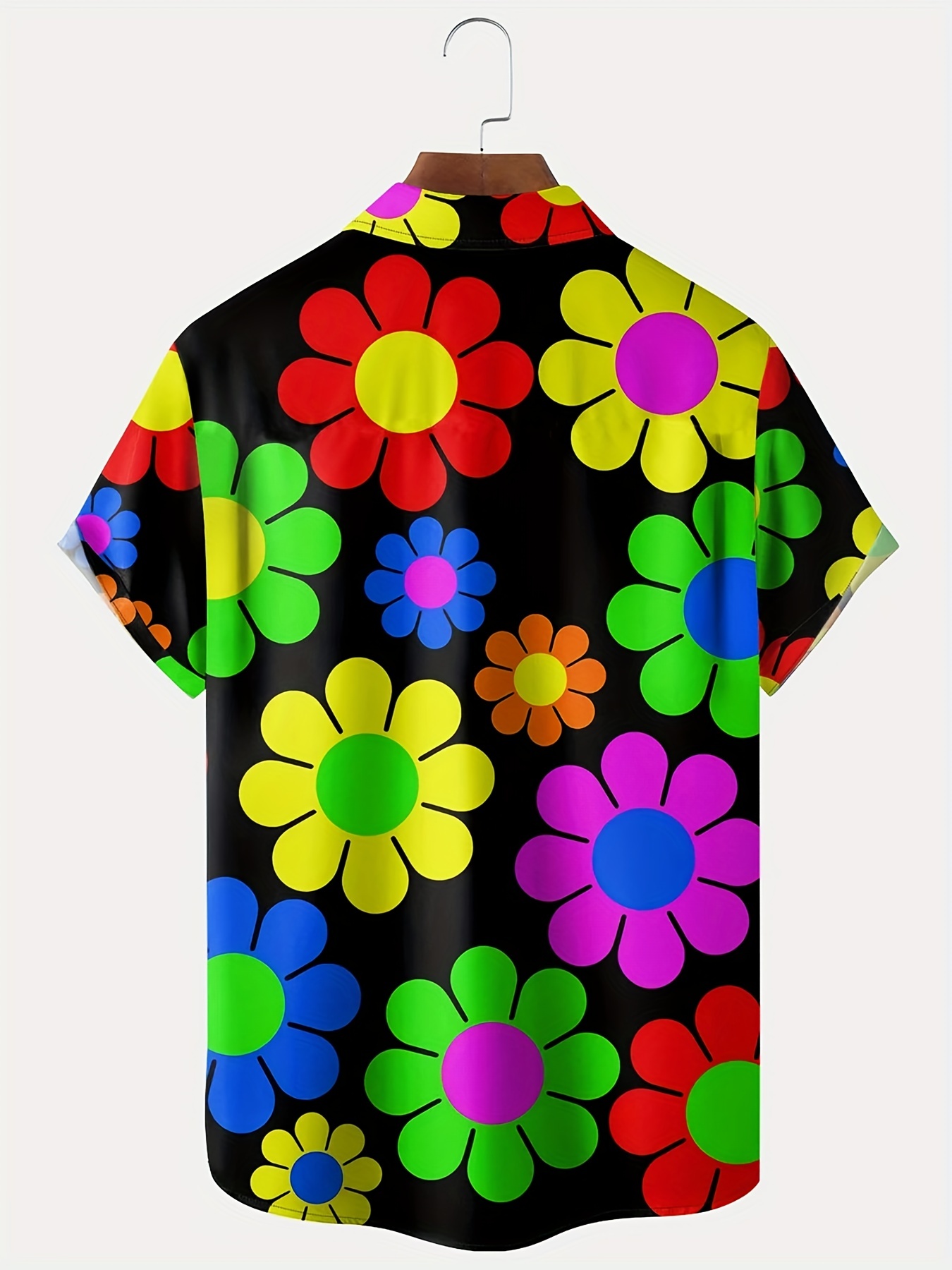 mens colorful daisy pattern hawaiian button down shirt chic lapel casual tee top plus size men clothing details 0