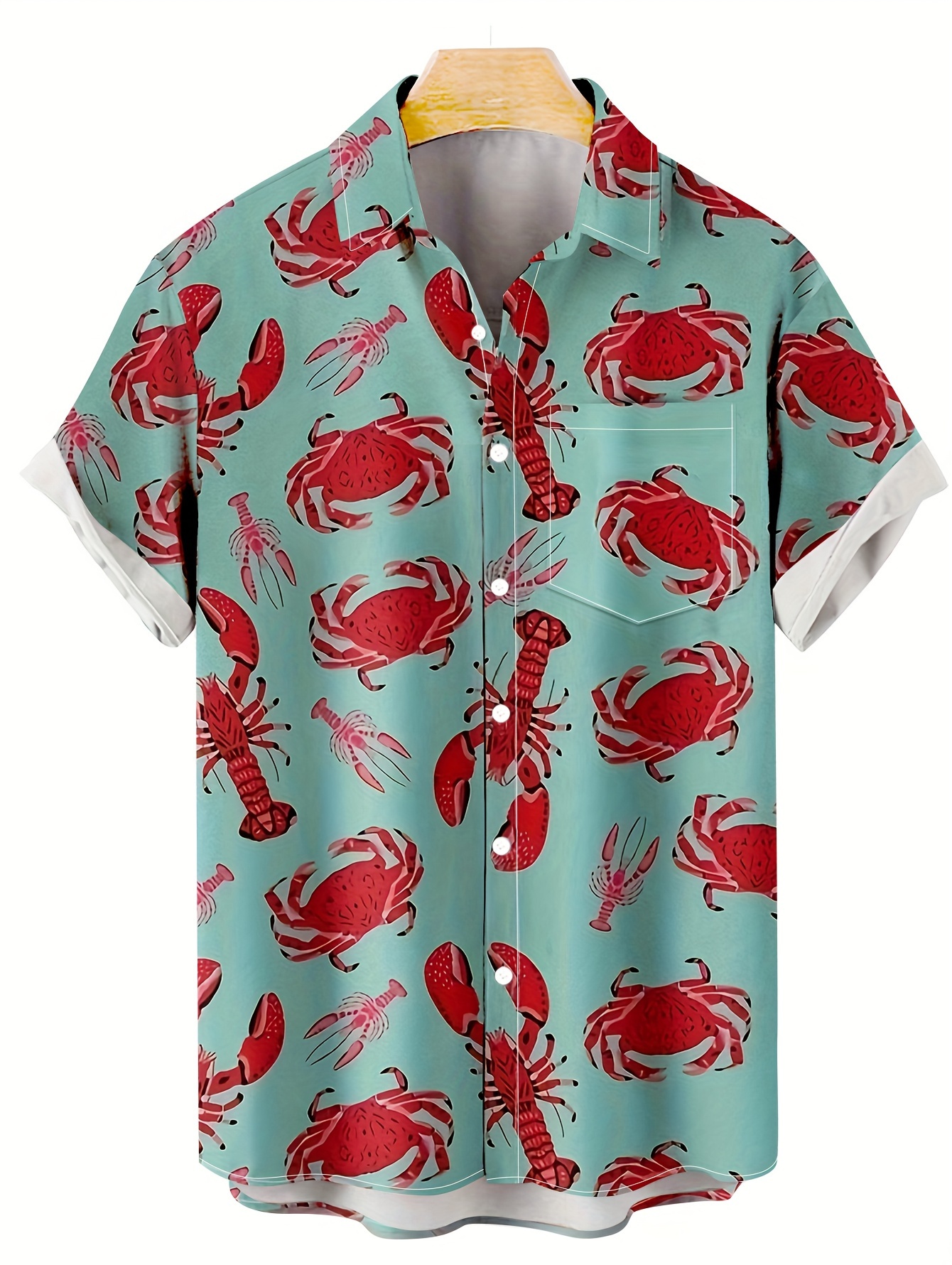 plus size mens crab graphic print shirt for summer trendy casual short sleeve shirt for big tall males details 0