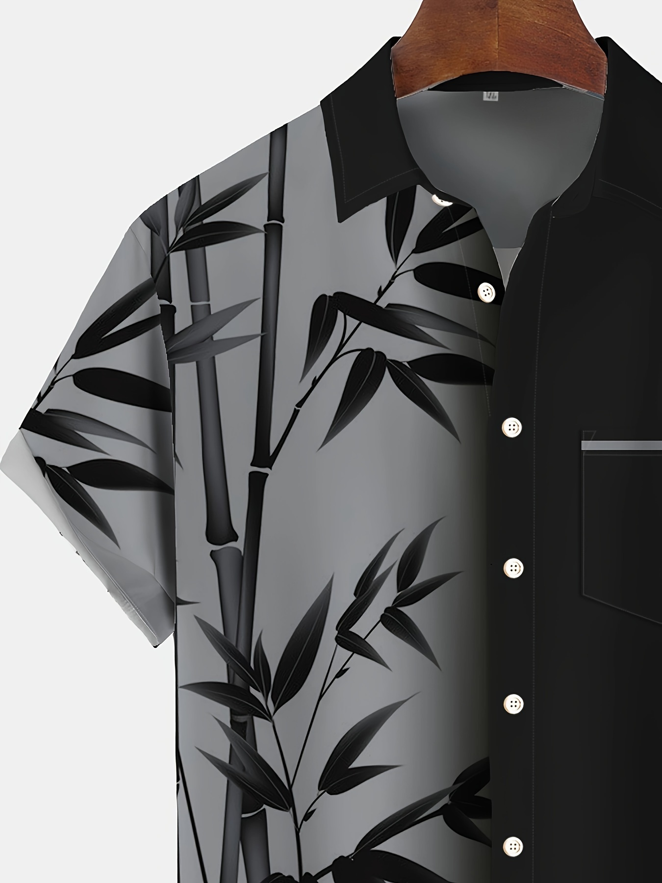 plus size mens bamboo print shirt fashion casual short sleeve shirt for summer details 2