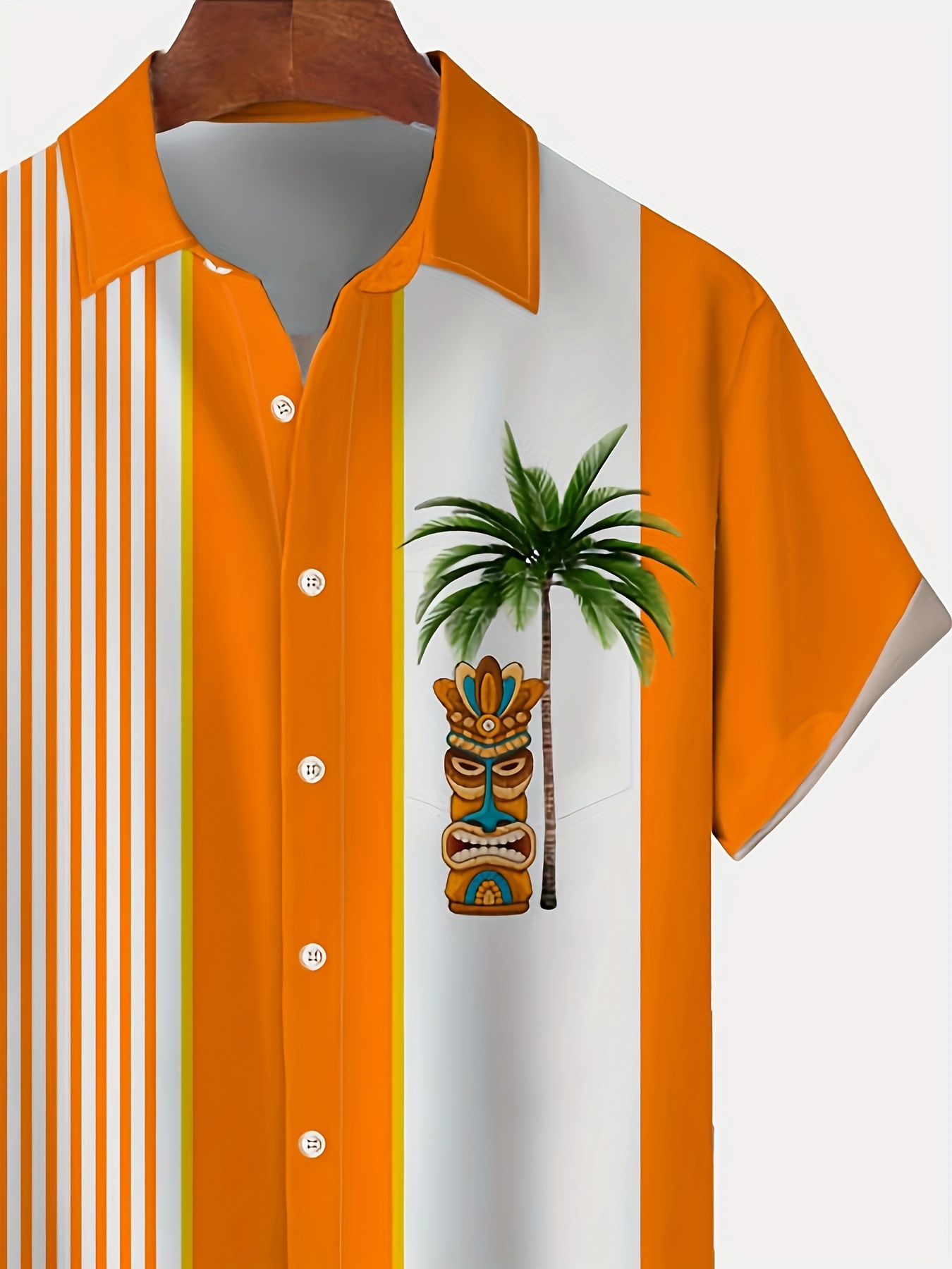 plus size mens stripes hawaiian   coconut trees graphic print shirt summer trendy short sleeve bowling shirt details 3