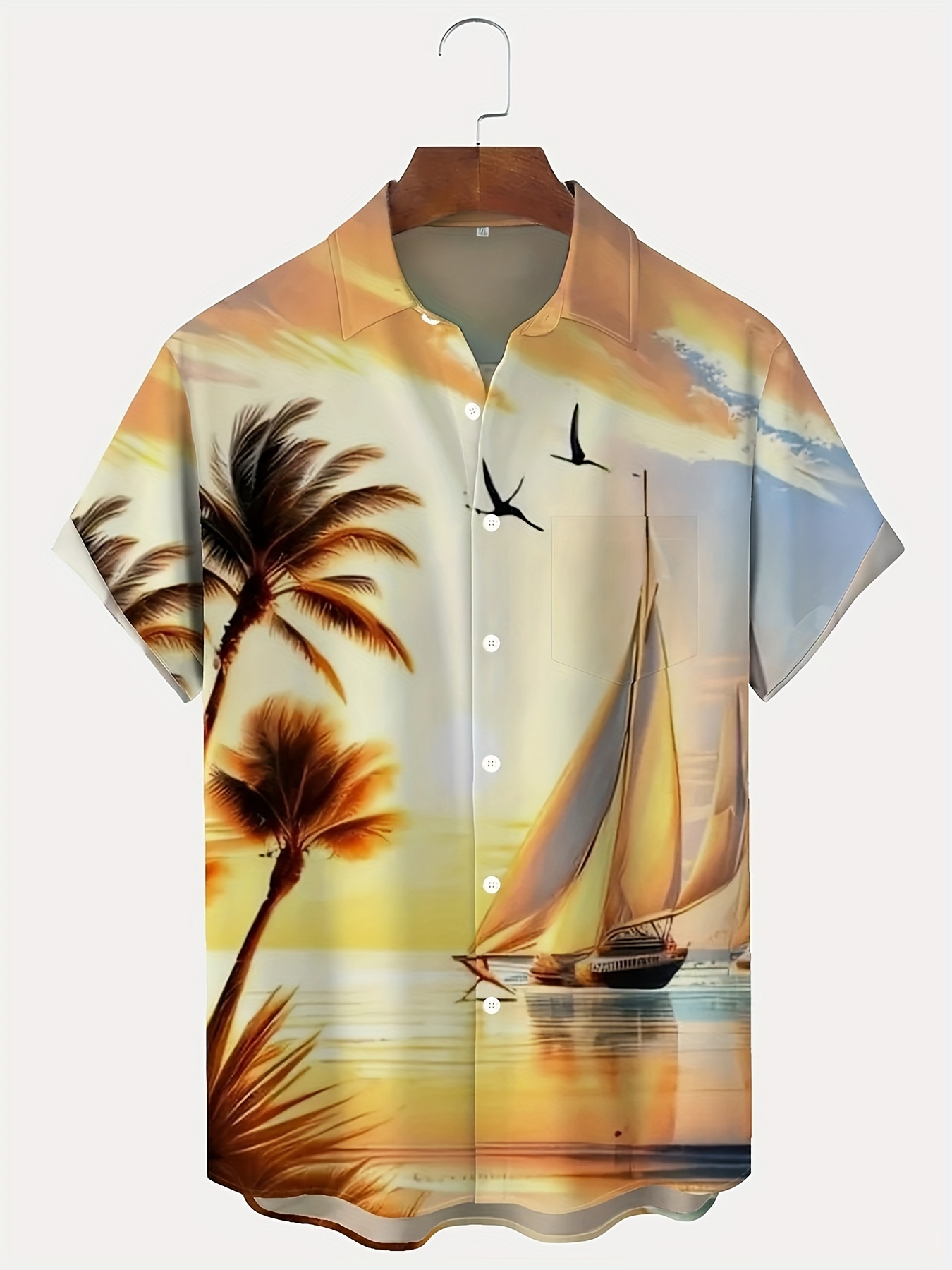 plus size mens coastal shinning graphic print shirt summer trendy short sleeve shirt details 0