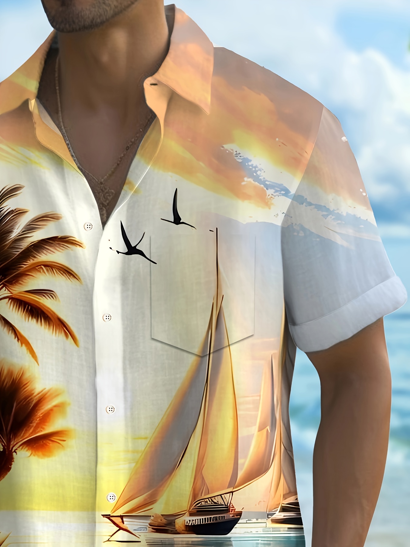 plus size mens coastal shinning graphic print shirt summer trendy short sleeve shirt details 5